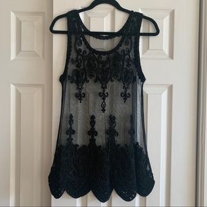 black see through embroidery tank top dress